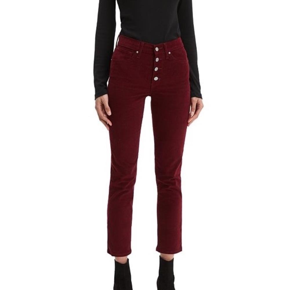 Levi's Burgundy 724 High Rise Straight Jeans